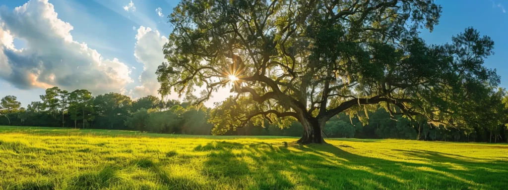 a vibrant florida landscape showcasing an expertly pruned tree standing tall under the warm sun, symbolizing proactive maintenance and the importance of tree health for a safer environment.