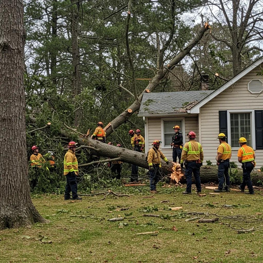 Emergency tree service in action, responding to a fallen tree on a house in Winter Park