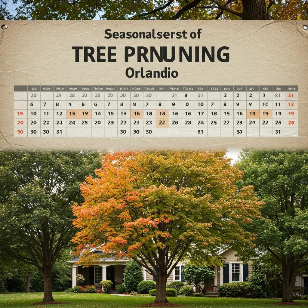 Seasonal calendar highlighting ideal tree pruning times for various species in Orlando