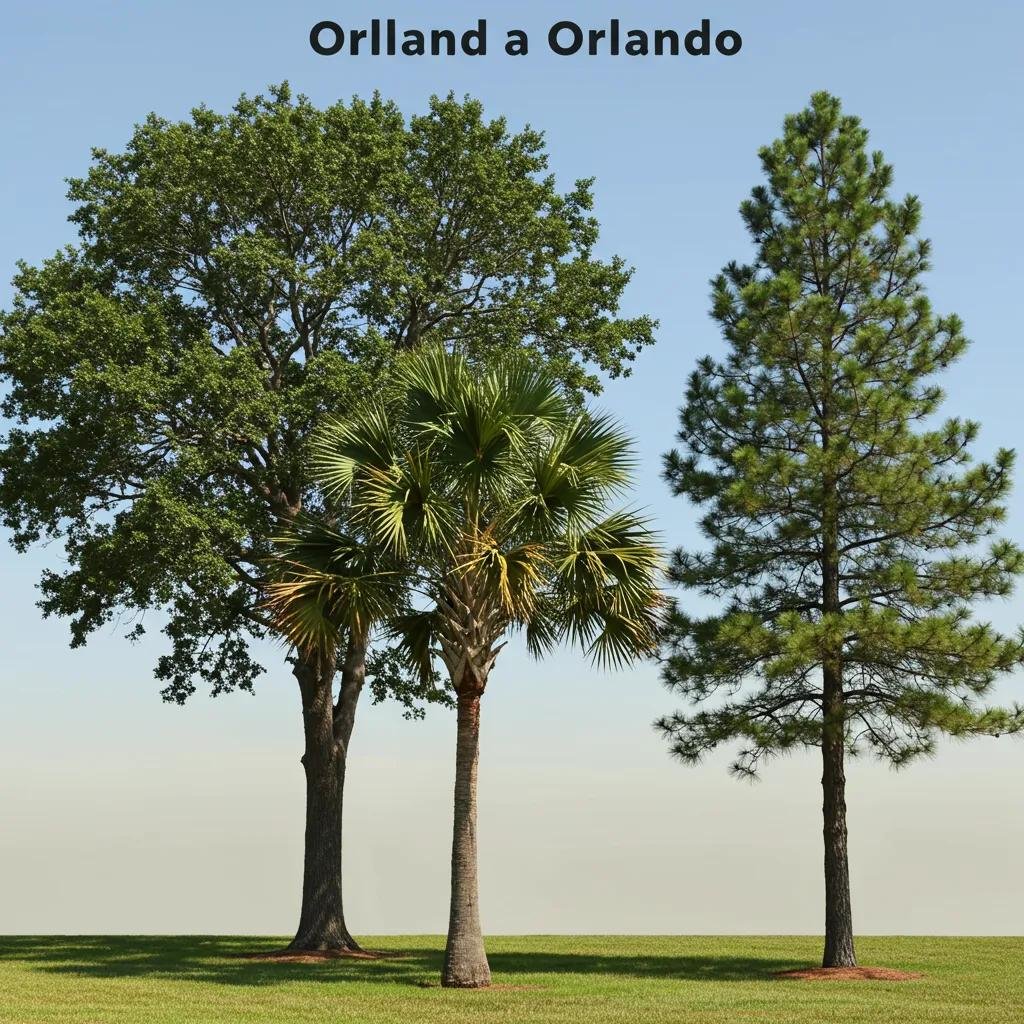 Visual representation of oak, palm, and pine trees in Orlando, highlighting species differences