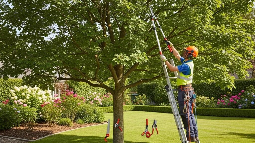 Arborist pruning a healthy tree, demonstrating best practices for tree care