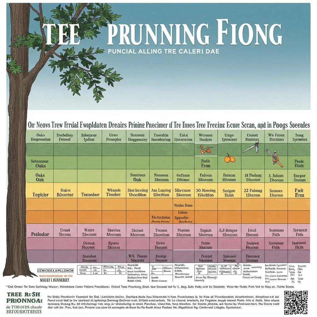 Seasonal calendar for tree pruning in Florida, highlighting optimal times for different tree species